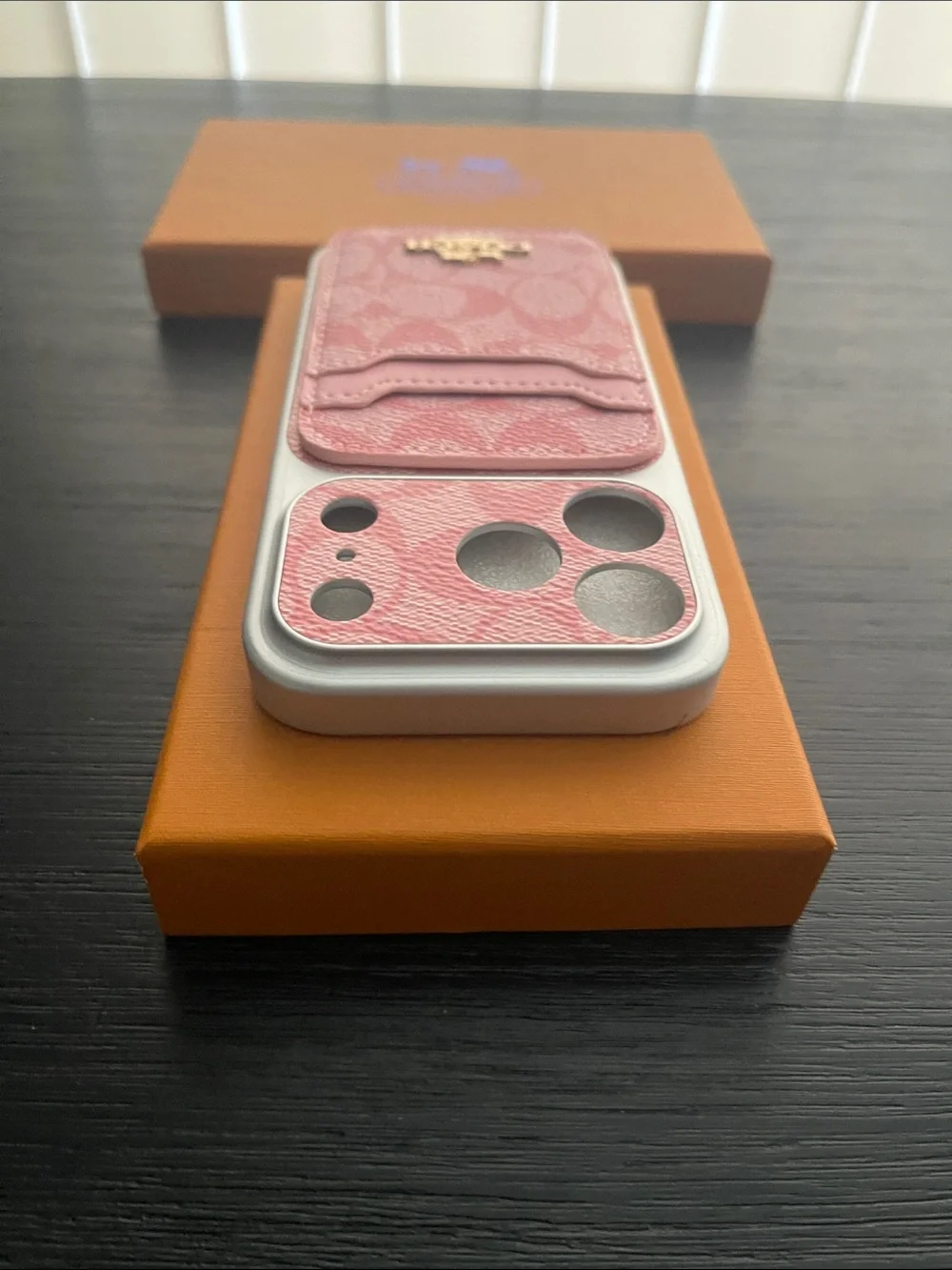 iPhone 17 pro Coach Pink  Card Phone Case with Gold Logo